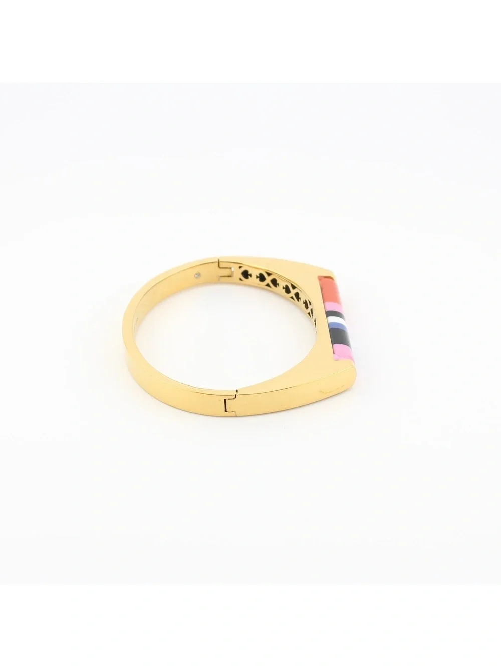 Kate Spade Gold Tone Multicolor Stripe Hinged Bangle Bracelet